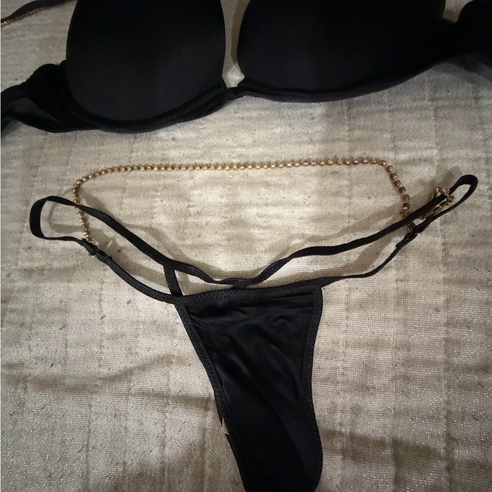Victoria's Secret Black and Gold rhinestone Bra Set